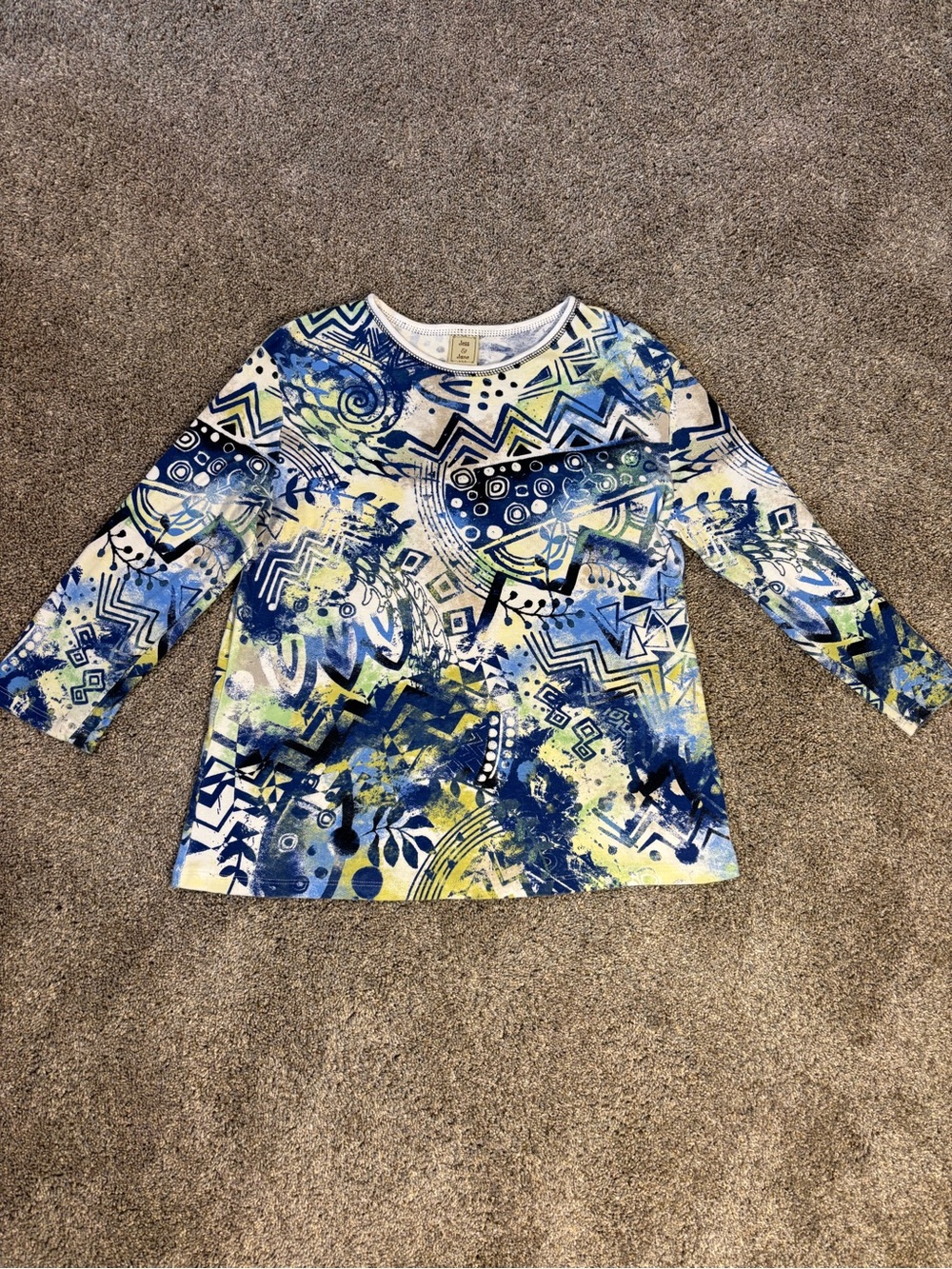 Jess & Jane USA Wearable Art Tunic Top Womens Abstract Rhinestone 3/4 Sleeve L
